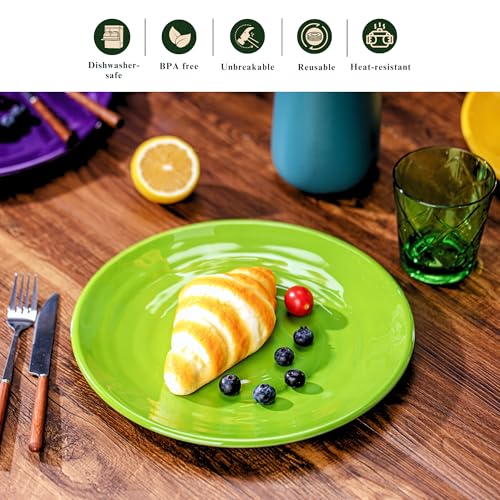 11-Inch Melamine Plates (Set of 6) - Unbreakable and Reusable Plastic Dinnerware with Ceramic Feel, Stackable and Dishwasher-Safe - Versatile for All Meals (Multicolor) - color: Multicolor