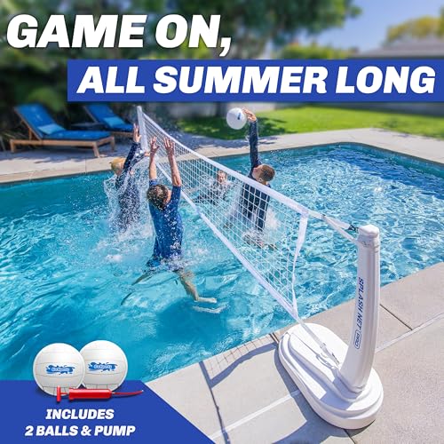 GoSports Splash Net PRO Pool Volleyball Net - Red, White, or Blue - Includes 2 Water Volleyballs and Pump - color: White