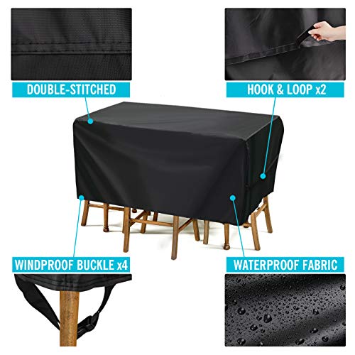 Velway Patio Furniture Cover Outdoor, Waterproof Rectangular Patio Table Chair Sofa Set Cover, 67”Lx37”Wx28”H, All Weather Oxford Tear-Resistant Material with Zipper Carrying Bag Windproof Buckles