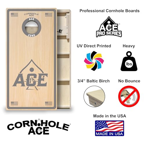 CornholeAce ACE PRO Professional Cornhole Boards - No Bounce! Triple Wide Legs, 3/4" Baltic Birch Plywood, Handles, Regulation Size (4x2ft), Tournament Style, Made in USA - color: Silver