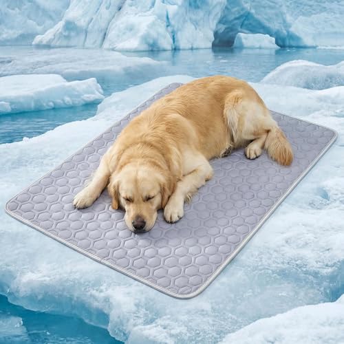 HAOMAIJIA Pet Cooling Mat for Dogs Thick Soft Washable Dog Cooling Mat Indoor Upgrade Waterproof Non-Slip Self Cooling Pad for Dog and Cat (Grey, 19'' x 30'' Medium) - color: Grey, size: 19'' X 30'' (Medium)