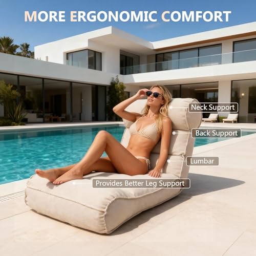 Dineli 83'' Outdoor Chaise Lounge Chair with 5 Positions Adjustable Backrest Patio Lounger Lounge Chairs for Outside, Pool Lounge Chairs Sunbed Lounge Waterproof Sun Loungers for Garden Beach, Beige - color: Beige W Backrest