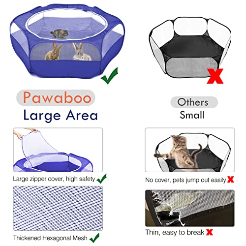 Pawaboo Small Animals Playpen, Waterproof Small Pet Cage Tent with Zippered Cover, Portable Outdoor Yard Fence with 3 Metal Rod for Chick/Kitten/Puppy/Guinea Pig/Rabbits/Hamster/Chinchillas,Indigo - color: H-Indigo
