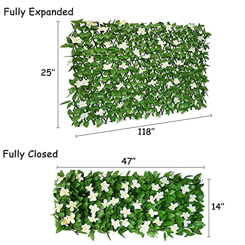 Sumery Expandable Fence Privacy Screen for Balcony Patio Outdoor,Decorative Faux Ivy Fencing Panel,Artificial Hedges (Single Sided Leaves) (1, White Flowers) - color: White Flowers