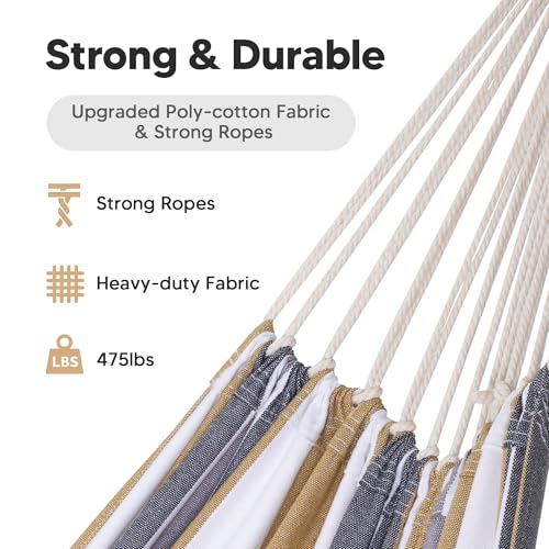 SUNCREAT Large Hammock for Tree, Outdoor Tree Fabric Hammock Only, Coffee Stripes - color: Coffee Stripes, size: X-Large