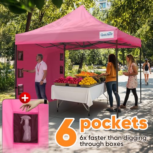 Quictent 10x10 Heavy Duty Pop up Canopy Tent with 3 Removable Sidewalls, Commercial Grade Instant Shelter with Wheeled Bag for Outdoor, Parties, Markets, 600D PU Coated UPF 50+ Sun Shield - color: Fuchsia, size: 10x10