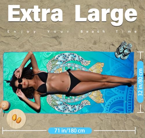 2 Pack Microfiber Lightweight Beach Towel Sand Free Quick Dry Absorbent Thin Compact Towels for Swimming Pool Camping Beach Accessories Large Easy Pack Travel Things for Vacation Essentials Gift - color: 2 Pack Turtle Multi, size: 32x71 Inch