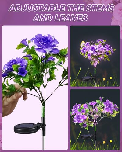 Neporal Solar Garden Lights, 4PK Dusk to Dawn Purple Carnation Solar Flowers Outdoor Waterproof for Garden Decor - size: 4PK Purple