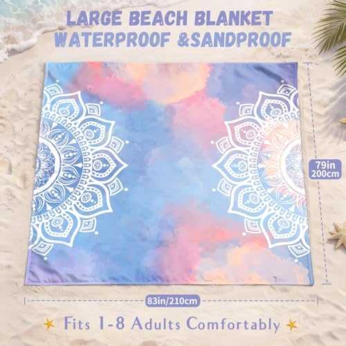 AlphaBeing Beach Blanket Waterproof Sandproof, Extra Large Beach Mat for 1–8 Adults, Oversized Picnic Blanket with 4 Stakes & Storage Bag, Essential Beach Gear for Travel - color: Mandala, size: 120“×108”