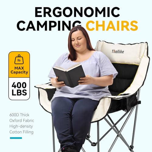 Oversized Camping Chair, Portable Folding Padded Camping Chairs with Cup Holder and Carry Bag, Heavy Duty Outdoor Camping Chairs for Adults, Up to 400Lb, for Fishing (Black-2 Pack) - color: Black-2 Pack
