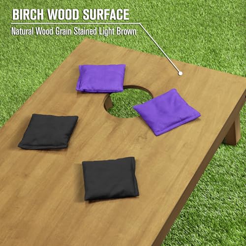 GoSports 4 ft x 2 ft Regulation Size Wooden Cornhole Boards Set with Light Brown Finish - Includes Carrying Case and Bean Bags - color: Black & Purple, size: 4 ft x 2 ft