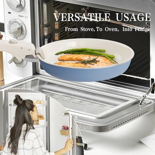 Pots and Pans Set - Ceramic Cookware Set Detachable Handle Pots and Pans With Removable Handles Kitchen Pans for Cooking Pot Set Nonstick Non Toxic Camping Cookware for RV Travel Gift - color: Blue