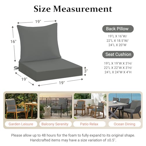 downluxe 19x19 Outdoor Chair Cushions, Waterproof Fade Resistant Patio Furniture Cushions with Handle & Removable Cover, Deep Seat Outdoor Cushions for Sofa, Couch and Patio Chairs, Dark Grey - color: Dark Grey, size: 19 x 19 Inch