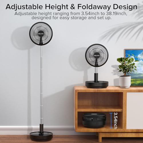 Belife X8 Portable Fan, 7200mAh Battery Powered Rechargeable, Oscillating USB Desk Floor Fan with Remote, Foldable Telescopic Fan for Home Bedroom Sleeping Office Camping Travel, 7.7" (Black) - color: Black, style: Oscillating
