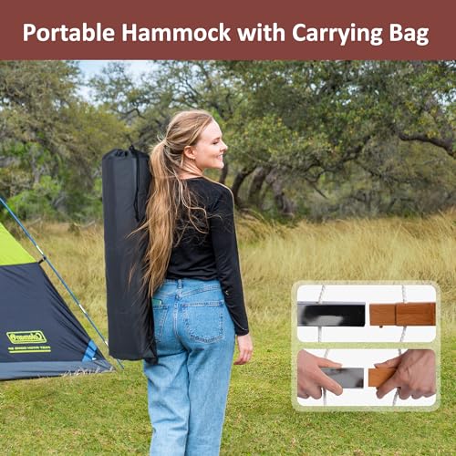 SUNCREAT Hammocks Portable Hammock with 12 ft Stand Included, Double Hammock with Curved Spreader Bar, Red Stripes - color: Red Stripes