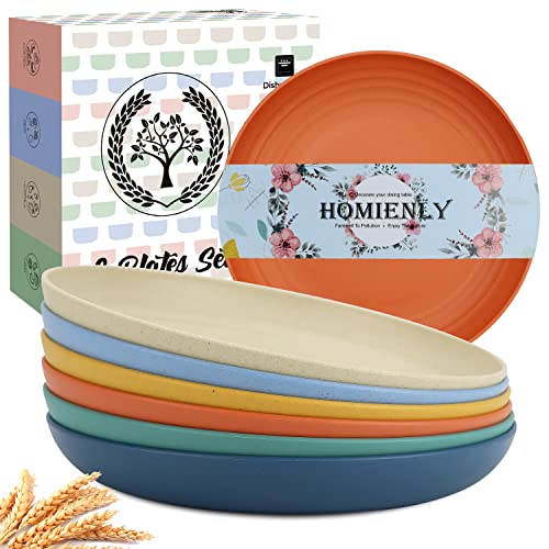 Homienly Deep Plate Set 6 PCS Reusable Dinner Plates Alternative for Plastic Plate Microwave and Dishwasher Safe Wheat Straw Plates for Kitchen Unbreakable 10 Inch Salad Plates for Outdoor (Multi) - color: 6 PCS Multi color, size: 10 IN