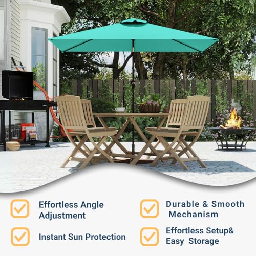 6.5' x 10' Rectangular Patio Umbrella Large Outdoor Market Umbrella w/ UV Protection, Push Button Tilt and Crank Lift, Rectangle Table Umbrella for Garden, Deck, Pool, Patio, Turquoise Blue - color: Turquoise Blue