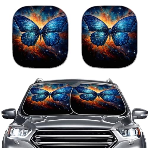 Butterfly Flame 2 Pack Windshield Sun Shade UV Sun Heat Reflecting Foldable Front Windshield Sun Shade Summer Front Window Visor Shield Automobile Interior Sets - color: Butterfly Flame