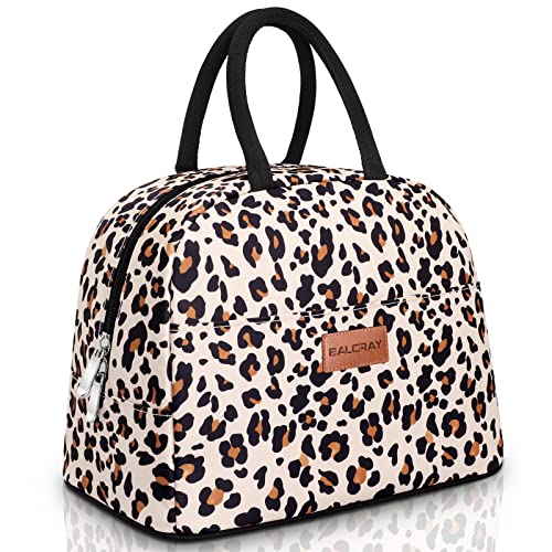 BALORAY Lunch Bag for Women Men Insulated Lunch Box for Adult Reusable Lunch Tote Bag for Work, Picnic or Travel - color: Beige with leopard, size: L