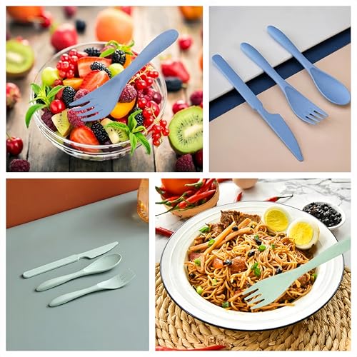 10 Set Reusable Travel Utensils Set with Case,Wheat Straw Travel Cutlery Set Portable Knife Fork Spoons Tableware Picnic Silverware for Party, Picnic, Camping, Kitchen, Camping-Blue&Green - color: Blue&Green