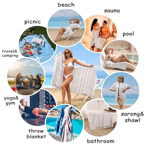 Beach Towel 2 Pack,Sand Free Beach Towels Oversized 39 x 72,Turkish Beach Towel Quick Dry Towel,Lightweight Pool Towels for Adults Travel Towel,Cool Beach Accessories Super Absorbent Towels - color: 2 Pack Blue+light Grey
