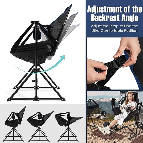 HAPPYGRILL 2 Pack Hammock Camping Chair with Footrest, Outdoor Folding Swinging Chair with Cozy Head Pillow, Cup Holder, Carrying Bag, Portable Lightweight Rocking Chair for Adult Lawn Fishing Picnic - color: Black 2 Pack