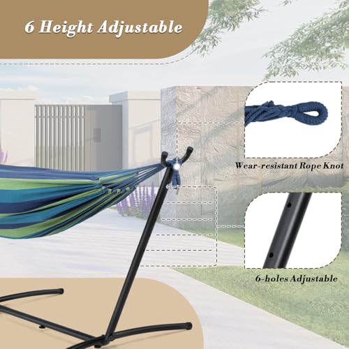 Athena Collection Double Hammock with Stand for Outside, Heavy-Duty Steel Stand 250 Lbs Weight Capacity, Portable Outdoor Hammock Swing with Carry Bag for Indoor, Outdoor, Backyard, Blue Green - color: Blue Green
