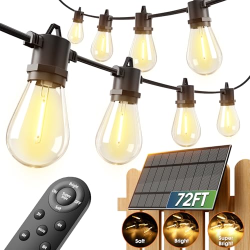 addlon 78(72+6) FT Solar String Lights Outdoor Waterproof with USB Port & Remote Control Solar Patio Lights Long Last for 20+Hrs Dimmable Solar Power LED Bulbs Hanging for Porch Garden Market Bistro - size: 72+6FT(24 Sockets)