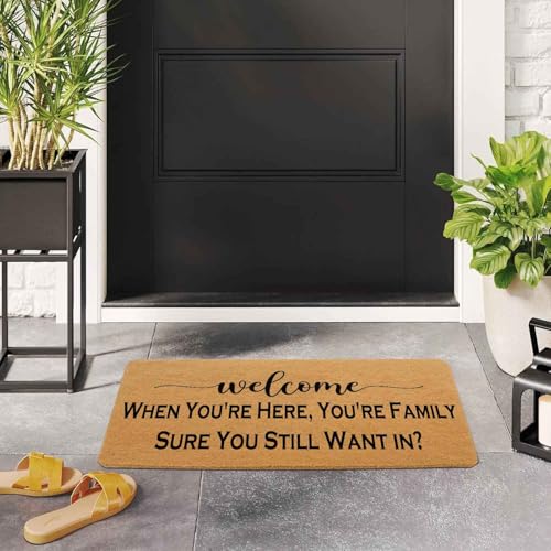Heartwarming Family Doormat - When You're Here You are Family Classic Welcome Mat, 29.5" x 17" Non-Slip Rubber Backing, Housewarming Entryway Rug, Durable Floor Decor - color: Welcome When You're Here, You're Family