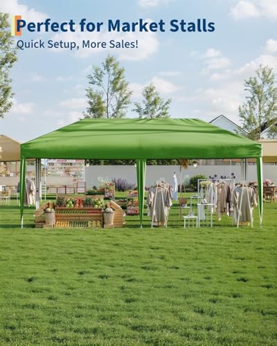 10X20 Pop Up Canopy Tent with 6 Sidewalls – Heavy Duty Commercial Instant Shelter, One-Person Quick Setup Outdoor Party Tent, Water-Resistant & Portable, Green - color: Green