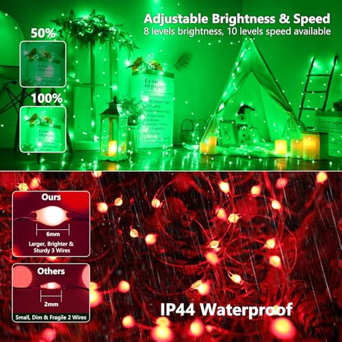 BrizLabs Color Changing Fairy Lights - 33ft 100 LED Red White & Blue Lights with Remote, Patriotic Light Music Sync Rainbow Christmas Tree Lighting with Timer for Xmas Halloween July 4th Party Home - color: 100 LED Adapter