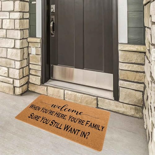 Heartwarming Family Doormat - When You're Here You are Family Classic Welcome Mat, 29.5" x 17" Non-Slip Rubber Backing, Housewarming Entryway Rug, Durable Floor Decor - color: Welcome When You're Here, You're Family