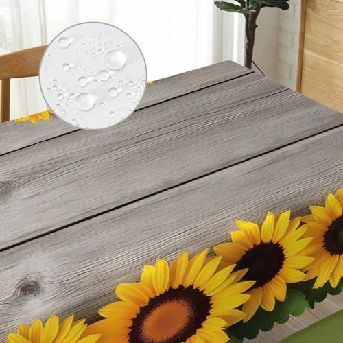 Sunflowers Decorative Tablecloth, Retro Wooden Board Sunflowers Kitchen Table Cover Oblong 52"X70" Tablecloths Dining Table Cloth Buffet Parties Patio and Camping Yellow - color: Sunflowers