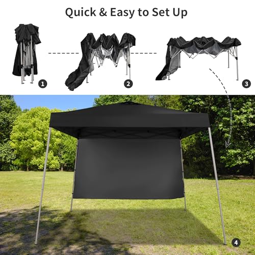 GDY 10x10 FT Pop Up Canopy Outdoor Instant Tent Slant Legs with a Sidewall,Equipment Vents, Portable Gazebo Shelter for Patio, Deck, Beach and Garden,Black. - color: Black