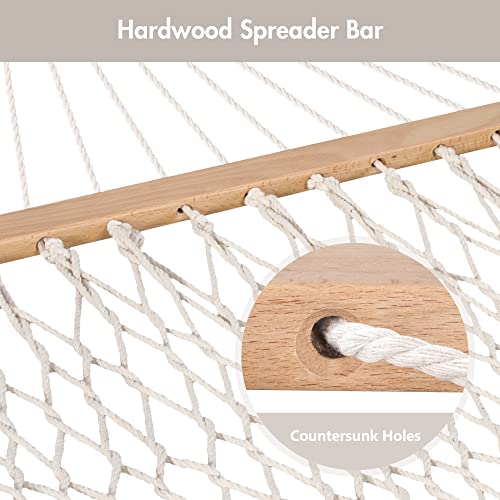 ANOW Rope Hammock Double Hammock with Hardwood Spreader Bar and Carrying Bag, 450 LBS Weight Capacity for Two Person, Natural - color: Natural, size: Without Stand