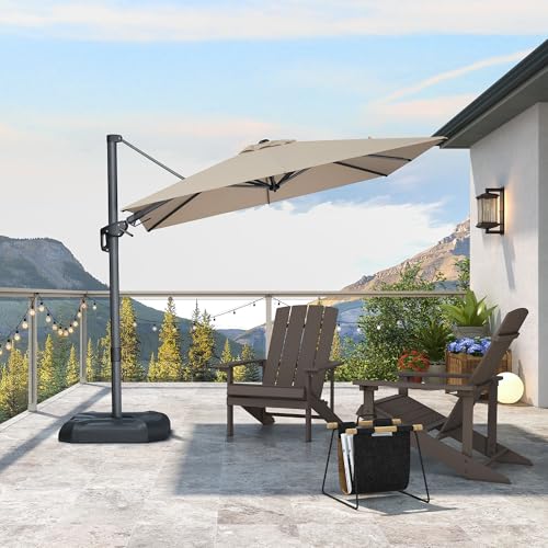 PURPLE LEAF 8' X 8' Left-right Tilting Patio Umbrella Outdoor Cantilever Swivel Square Umbrella Aluminum Offset Umbrella with 360-degree Rotation for Garden Deck Pool Patio Beige - color: Beige, size: 8' X 8', style: Left-right Tilt