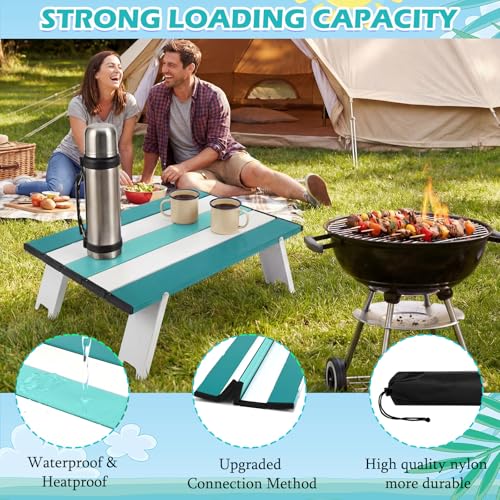 CroBlissful Beach Table Folding Camping Portable Table Striped White Aluminum Side with Carry Bag for Camping Picnics and Outdoor Activities(16x11x5 in,Mint Green) - color: Mint Green, size: 16x11x5 in