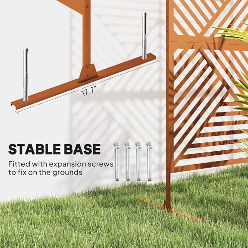 Outsunny Metal Outdoor Privacy Screen, 78" H x 48" W Decorative Privacy Fence Screen, Freestanding Outdoor Divider with Stand, Climbing Plant Trellis for Garden Walkway, Balcony, Patio, Rhombus Brown - color: Brown/Rhombus