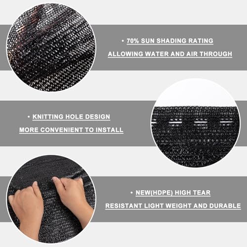 SUNNY GUARD 65-75% Sun Shade Cloth, 6 x 8 FT Black HDPE Mesh – Breathable Garden Shade Cover for Plants, Vegetables, Greenhouse, Patio, Chicken Coop & Dog Kennel - color: 70% SHADE-BLACK, size: 6 FT x 8 FT