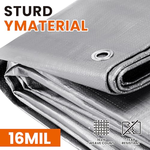 12x24 FT Tarp Waterproof, 16 Mil Tarps Heavy Duty Waterproof Multipurpose Protective Cover UV Resistant Rip & Tear Resistant with Grommets Reversible for Home Boats Cars Camping - color: Sliver/Brown, size: 12x24
