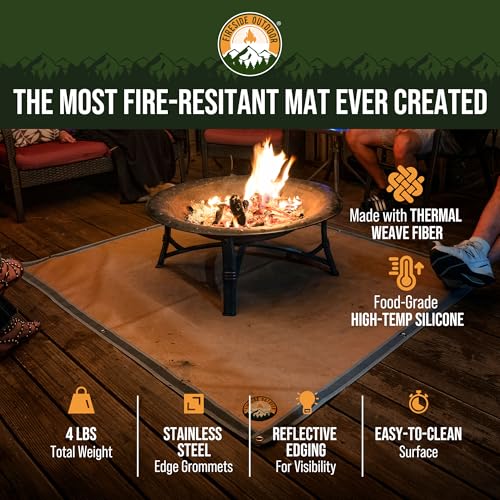 Fireside Outdoor Portable Fire Pit Mat for Under Grills - Under Grill Mats for Outdoor Grill Deck Protector, Solo Fire Pit Accessories, Fireproof Mats, BBQ Pits, Firepit - Ember Mat, 67"x60"
