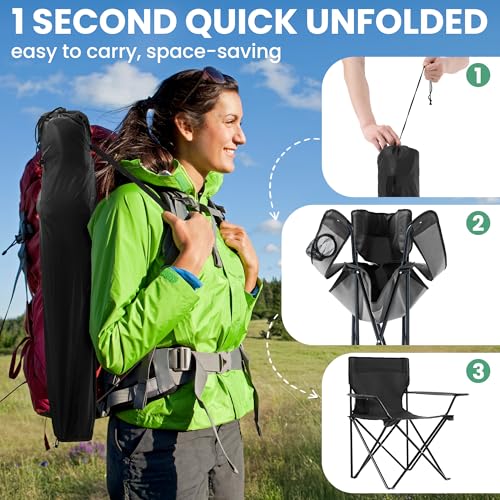 2 Pack Folding Camping Chairs for Adults,Foldable Portable Beach Chairs with Carry Bag & Cup Holder, Compact Design for Camping,Beach, Picnics,and Fishing Supports 300LBS（Dark Black） - color: Dark Black, size: 2pcs