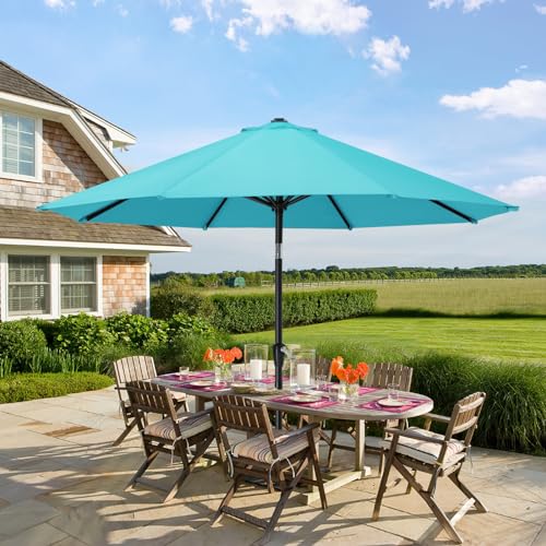MASTERCANOPY 10FT Patio Umbrella with Push Button Tilt and Crank, Outdoor Market Umbrella with 8 Sturdy Ribs, UV Protection & Waterproof for Garden, Deck, Backyard, Pool (Turquoise) - color: turquoise, size: 10ft