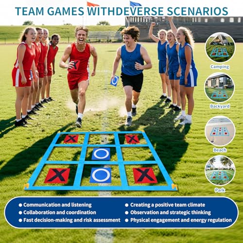 Nattork Outdoor Giant Tic Tac Toe Game for Kids Adult Family, Large Outside Lawn Yard Backyard Carnival Field Day Game, Birthday Party Family Reunion Games Playground - color: RED AND BLUE 4*4FT