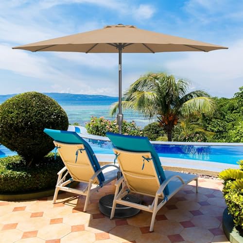Simple Deluxe 9ft Patio Umbrella Outdoor UV-proof, Table Market Umbrella with Push Button Tilt and Crank, 8 Sturdy Ribs for Garden, Backyard, Pool, Deck, Tan - color: 9ft-Tan Update, size: 9ft