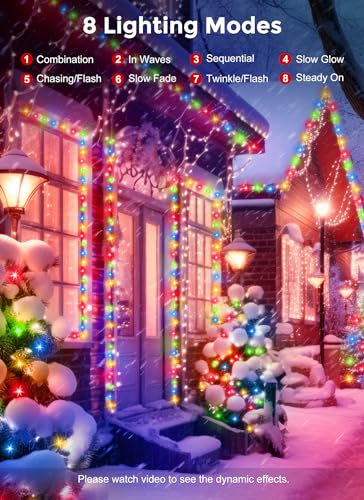 Minetom Solar String Lights for Outside, 33Ft 100 LED Outdoor Solar Fairy Lights, 8 Modes Balcony Lights for Tree Patio Christmas Party Wedding Decor (Multicolor) - color: Multicolor, size: 1 Pack