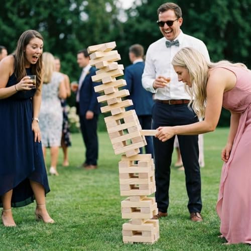 Outdoor Games Giant Wooden Tower Stacking Game - 54 Premium Pine Blocks Stack up to 4.5 FT with Custom Rules Board & Heavy Duty Carry Bag - Outdoor Lawn Games for Backyard Parties, Camping, Tailgating - color: Natural, size: Giant