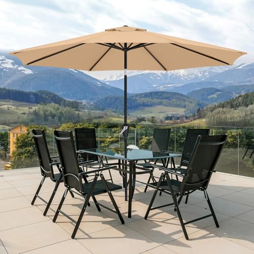 MASTERCANOPY 11FT Patio Umbrella with Push Button Tilt and Crank, Outdoor Market Umbrella with 8 Sturdy Ribs, UV Protection & Waterproof for Garden, Deck, Backyard, Pool (Khaki) - color: khaki, size: 11ft