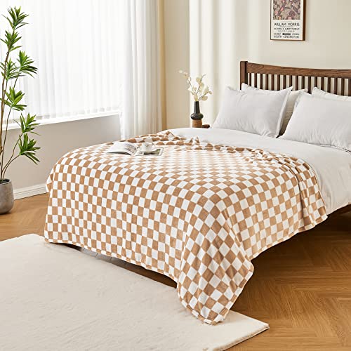 Edenleaf Checkered Blanket Flannel Throw Blankets Soft Cozy Checkered Grid Print Chessboard Gingham Pattern Throws for Bed Sofa Couch for All Seasons, 50x60 Inch, Blonde - color: 01 Blonde, size: Throw-50"x60"