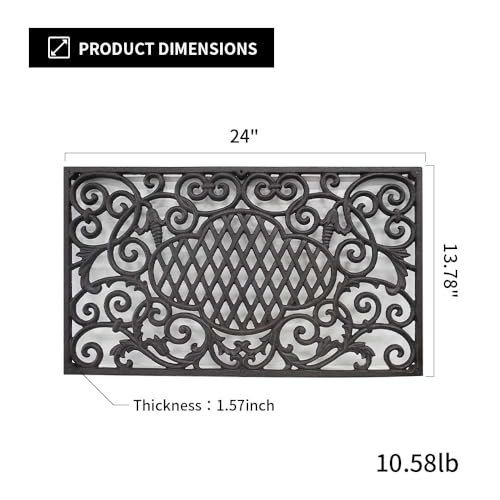 CT Copper Tailor Heavy Duty Cast Iron Doormat,Rectangle Outdoor Mat,Non-Slip Front Door Mat,Entrance Mat,Shoe Scraper,24”x 13.78”,Exquisite Scrolls Pattern Design - color: Exquisite Scrolls